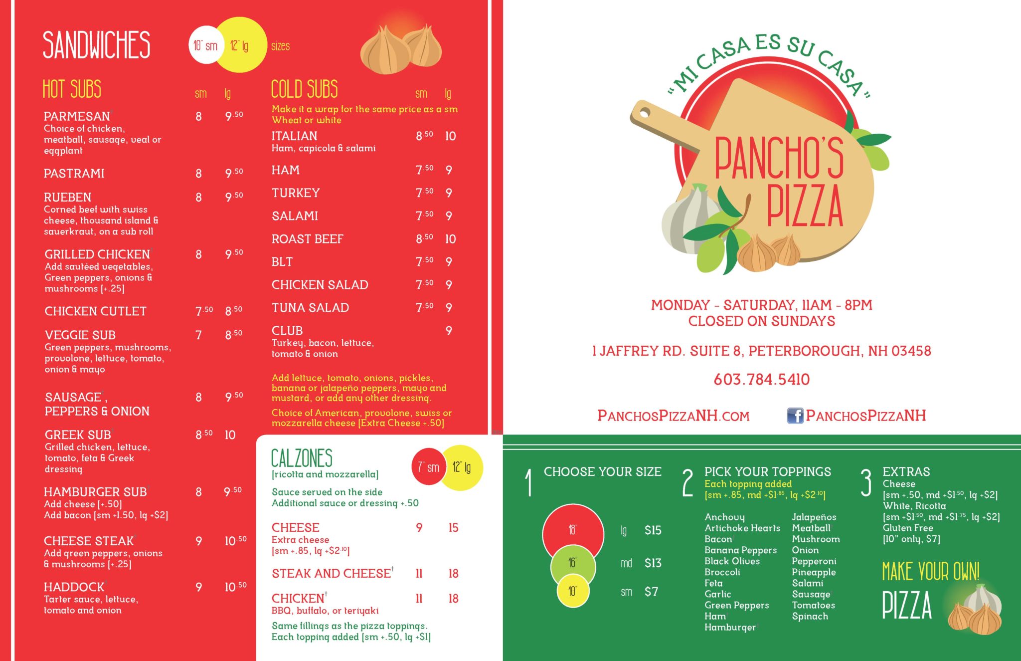 Our Menu - Panchos Pizza